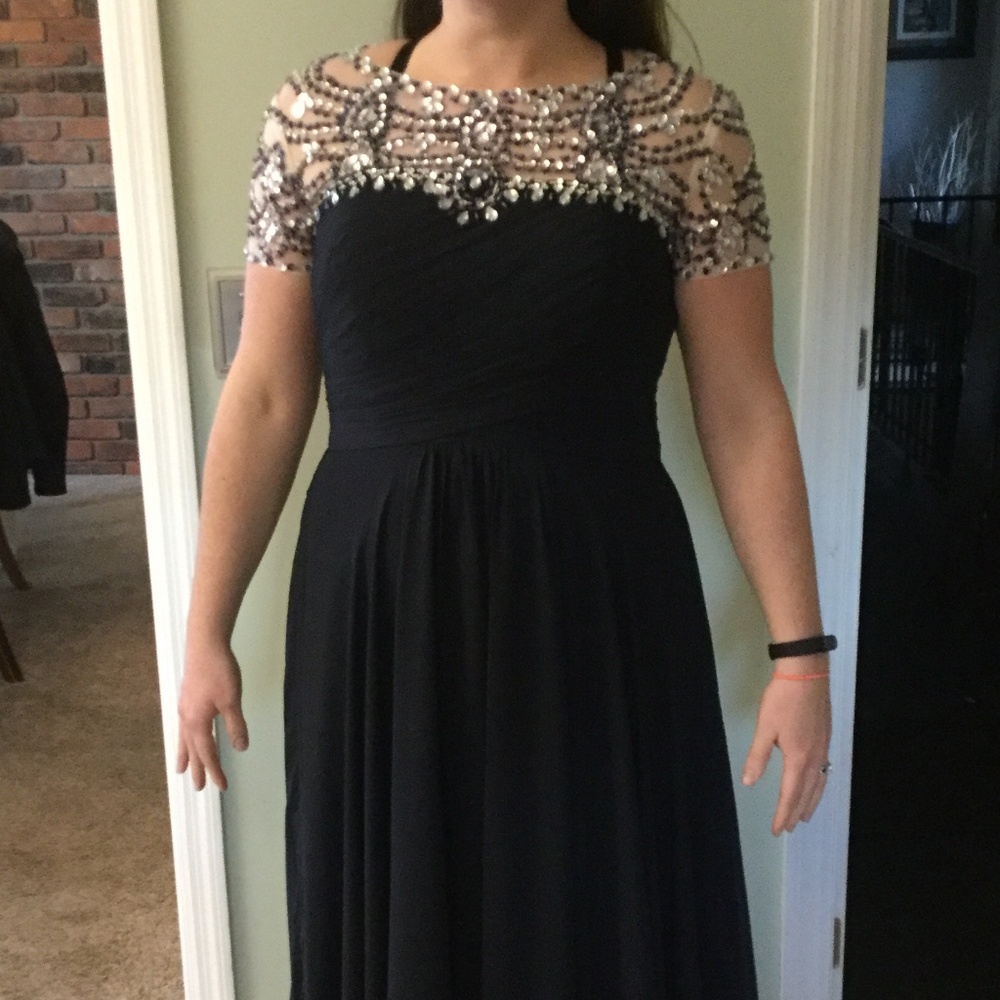 Navy long fit, beaded evening dress